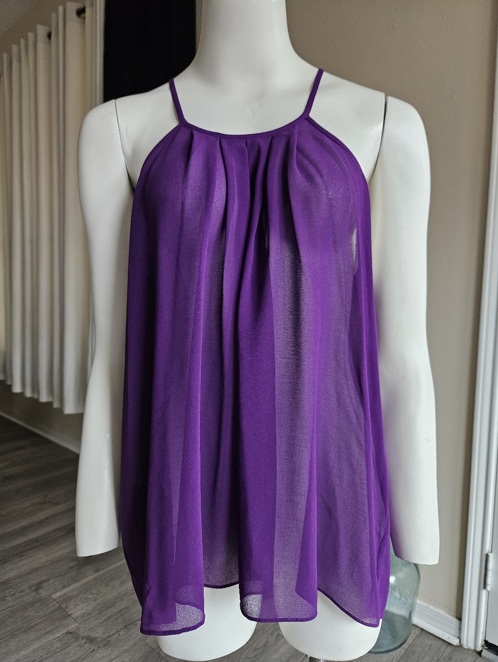 NWT Armani Exchange Dark Purple Chiffon Pleated Halter Tank Top XL